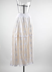 Jupe midi motifs géométriques avec taille contrastée - Blanc Nacre