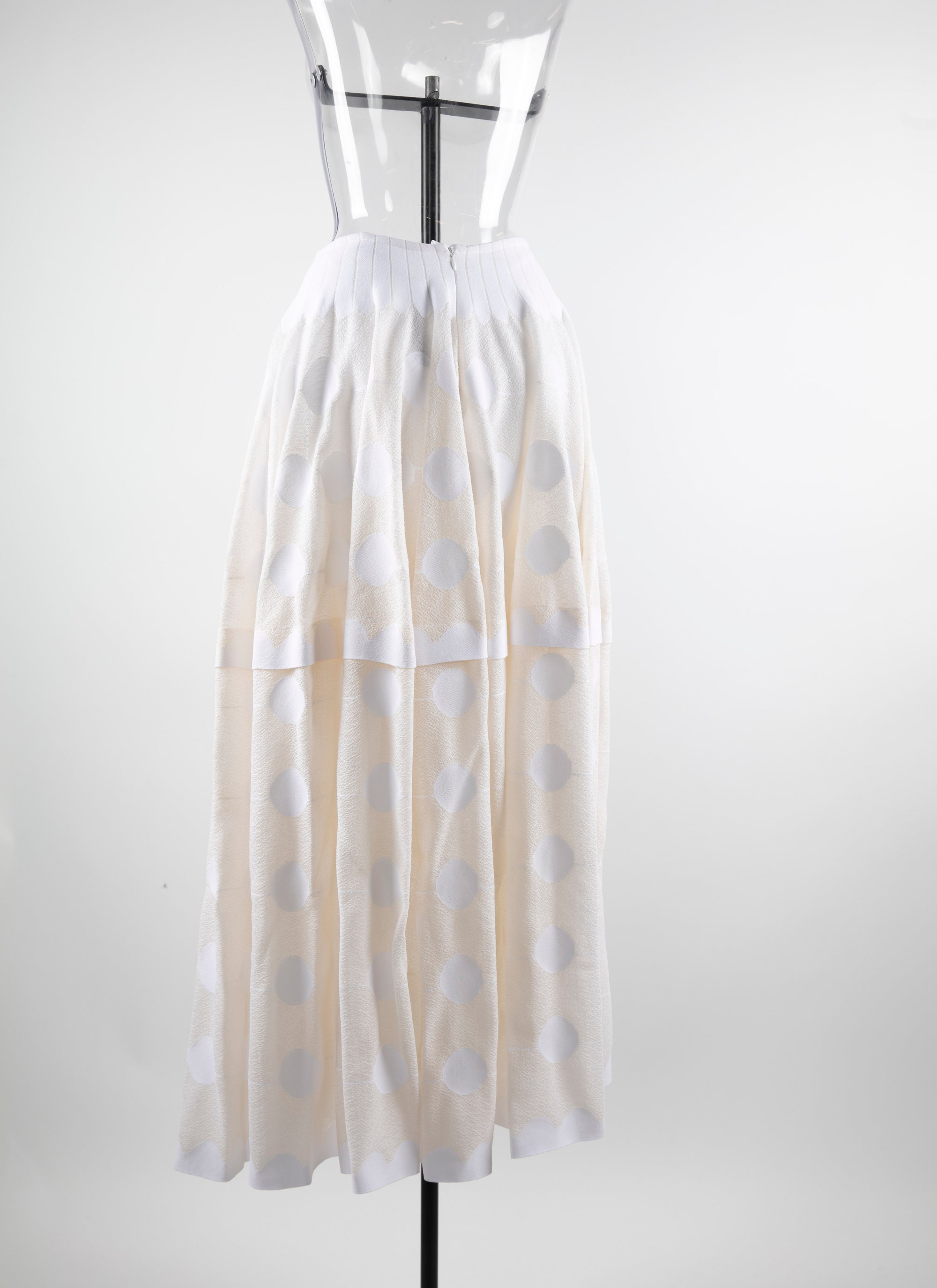 Jupe midi motifs géométriques avec taille contrastée - Blanc Nacre