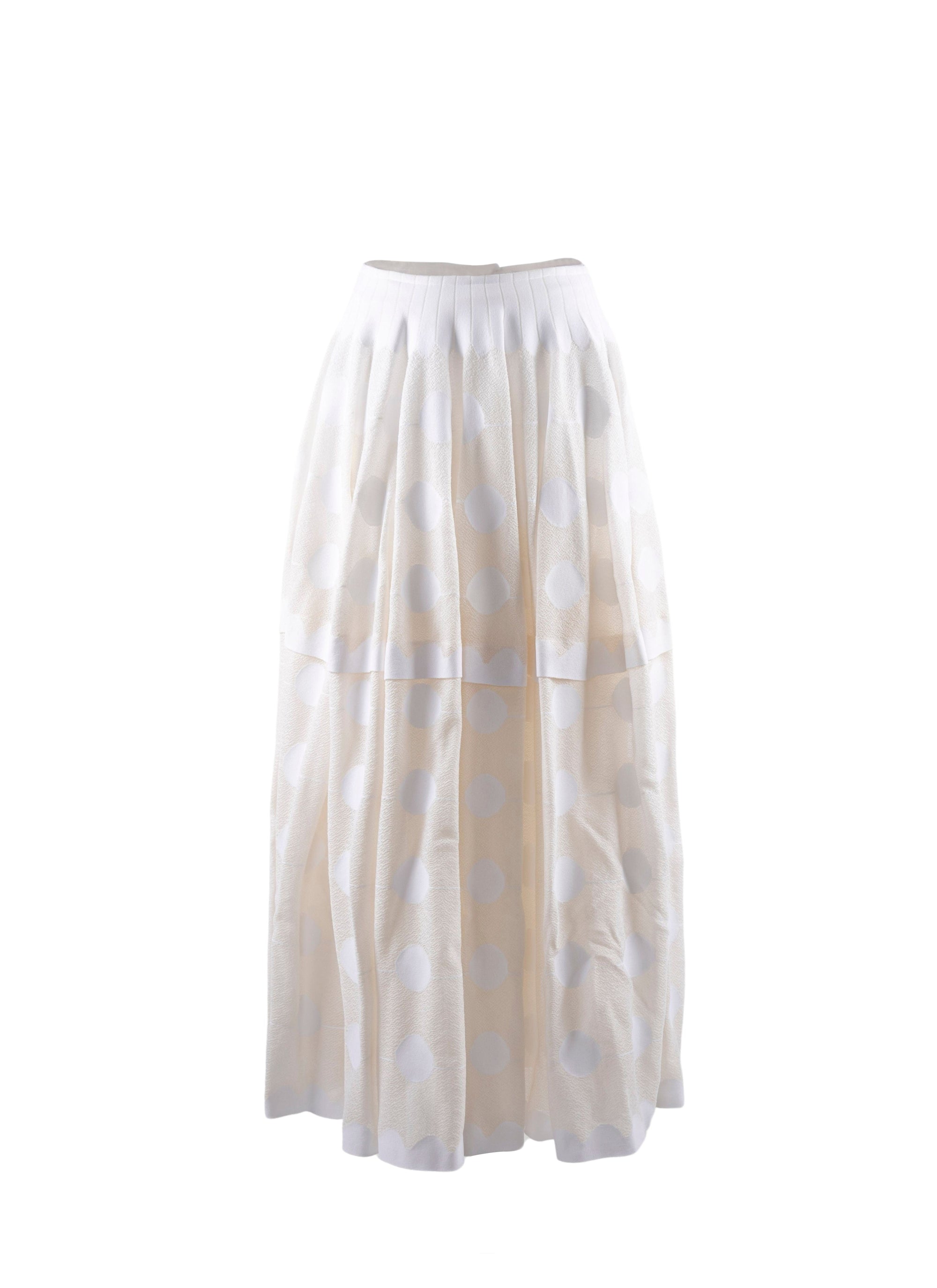 Jupe midi motifs géométriques avec taille contrastée - Blanc Nacre