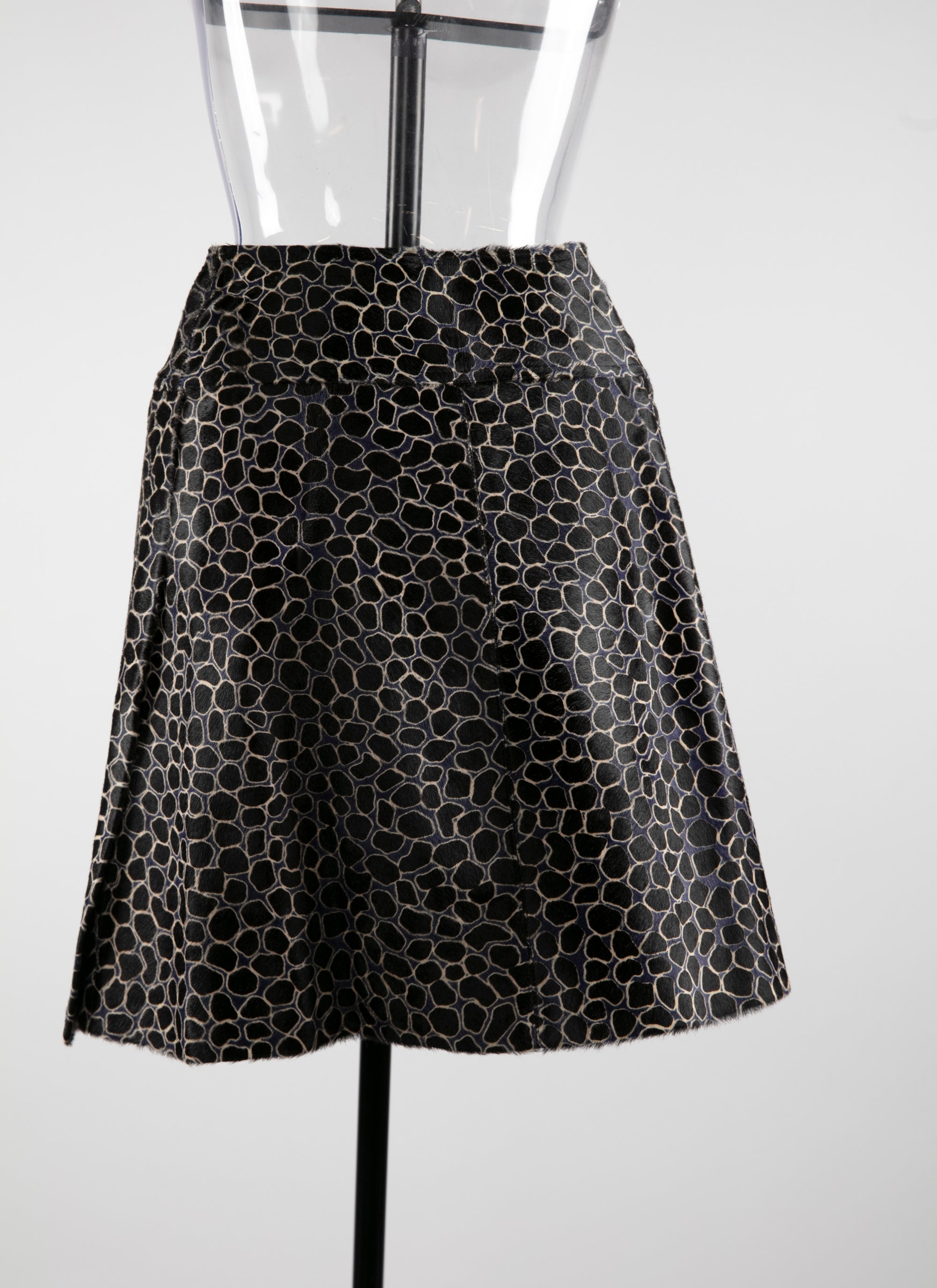 Short two-tone printed leather skirt - Black & Indigo
