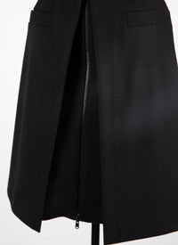 Wool skirt with zip and patch pockets - Black intense