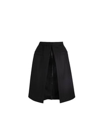 Wool skirt with zip and patch pockets - Black intense