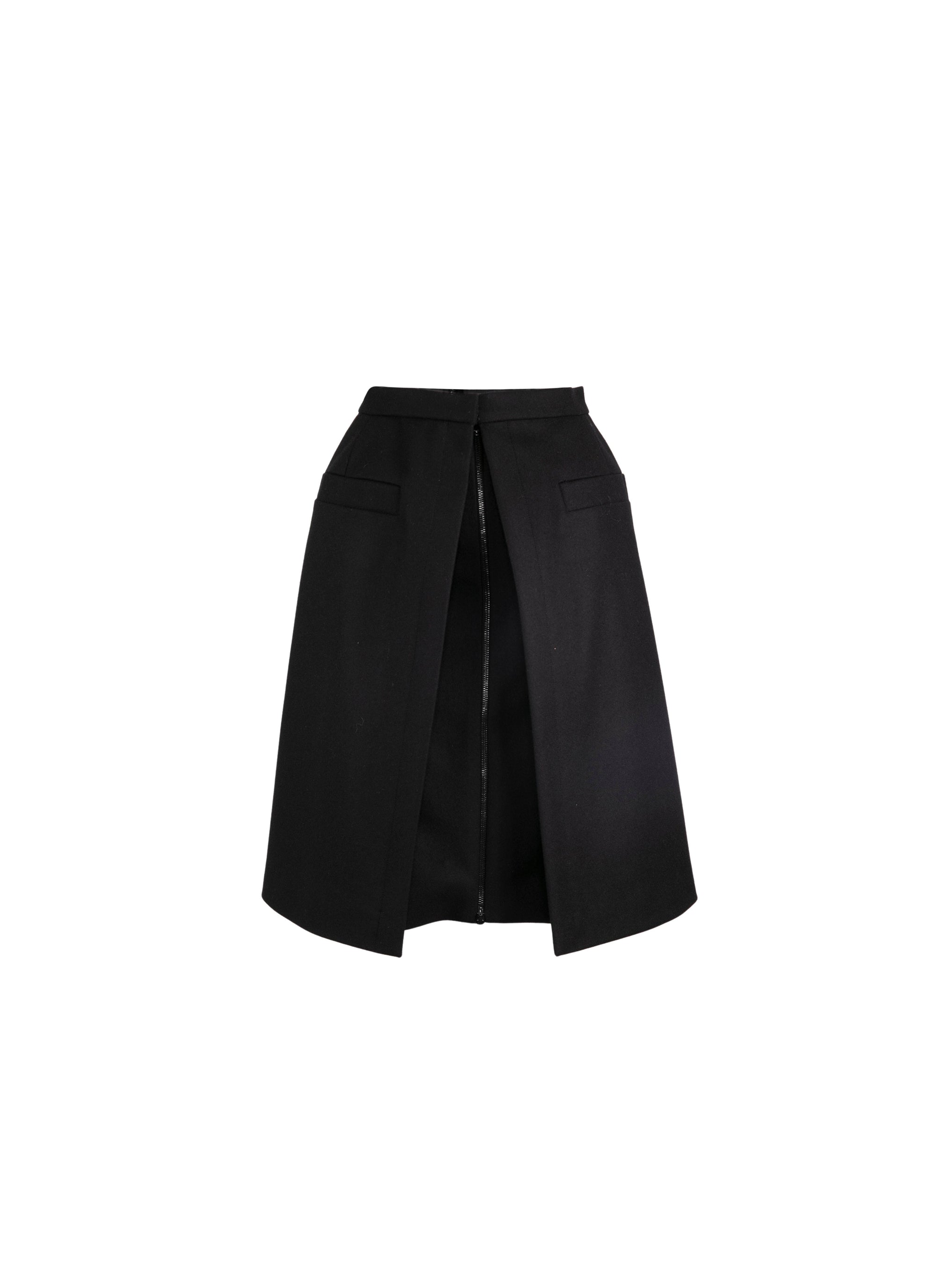 Wool skirt with zip and patch pockets - Black intense