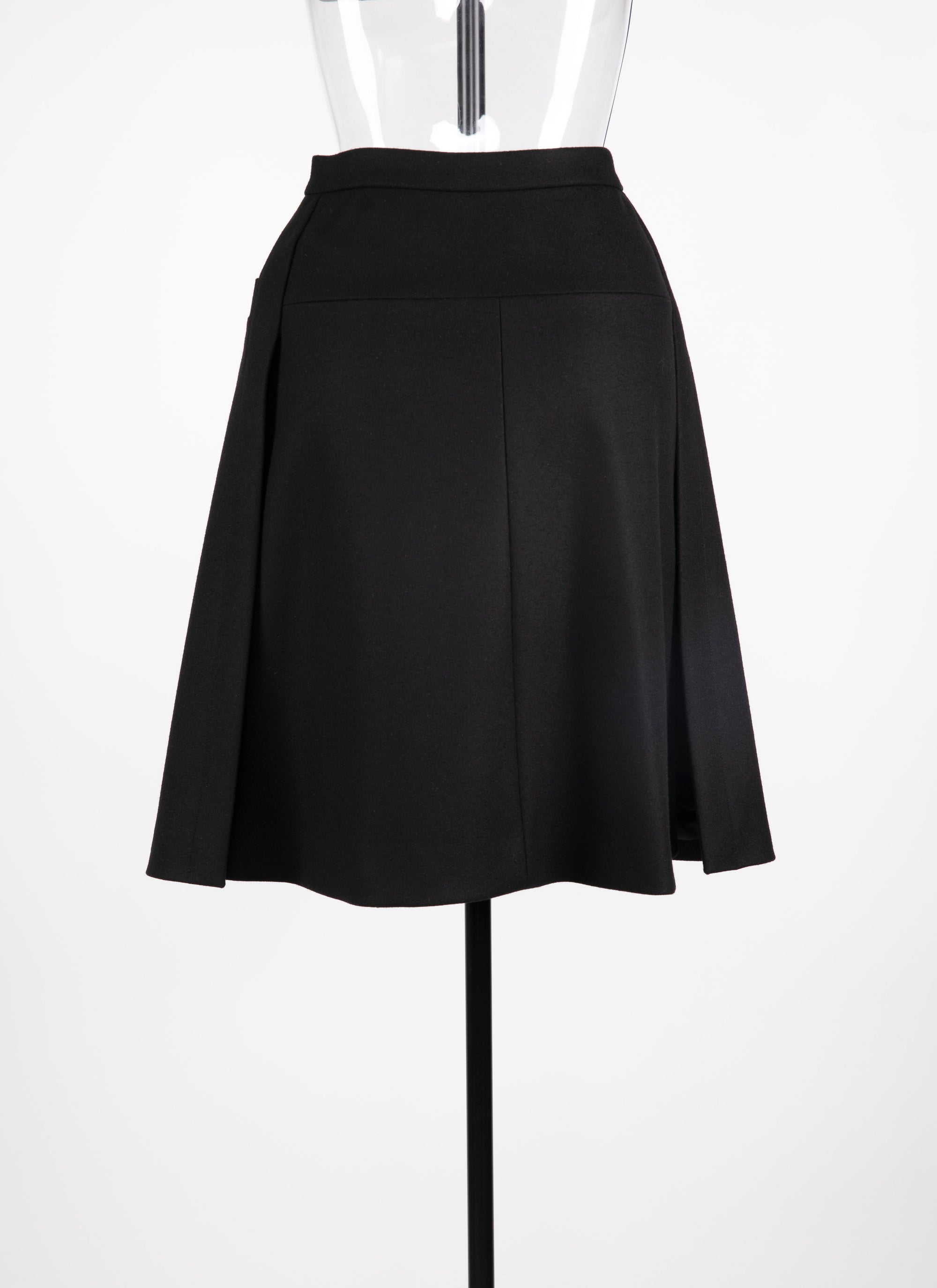 Wool skirt with zip and patch pockets - Black intense