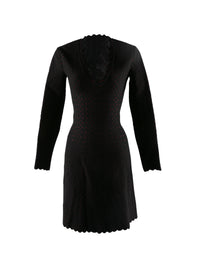 V-neck short dress in fine knit - Black & Ruby