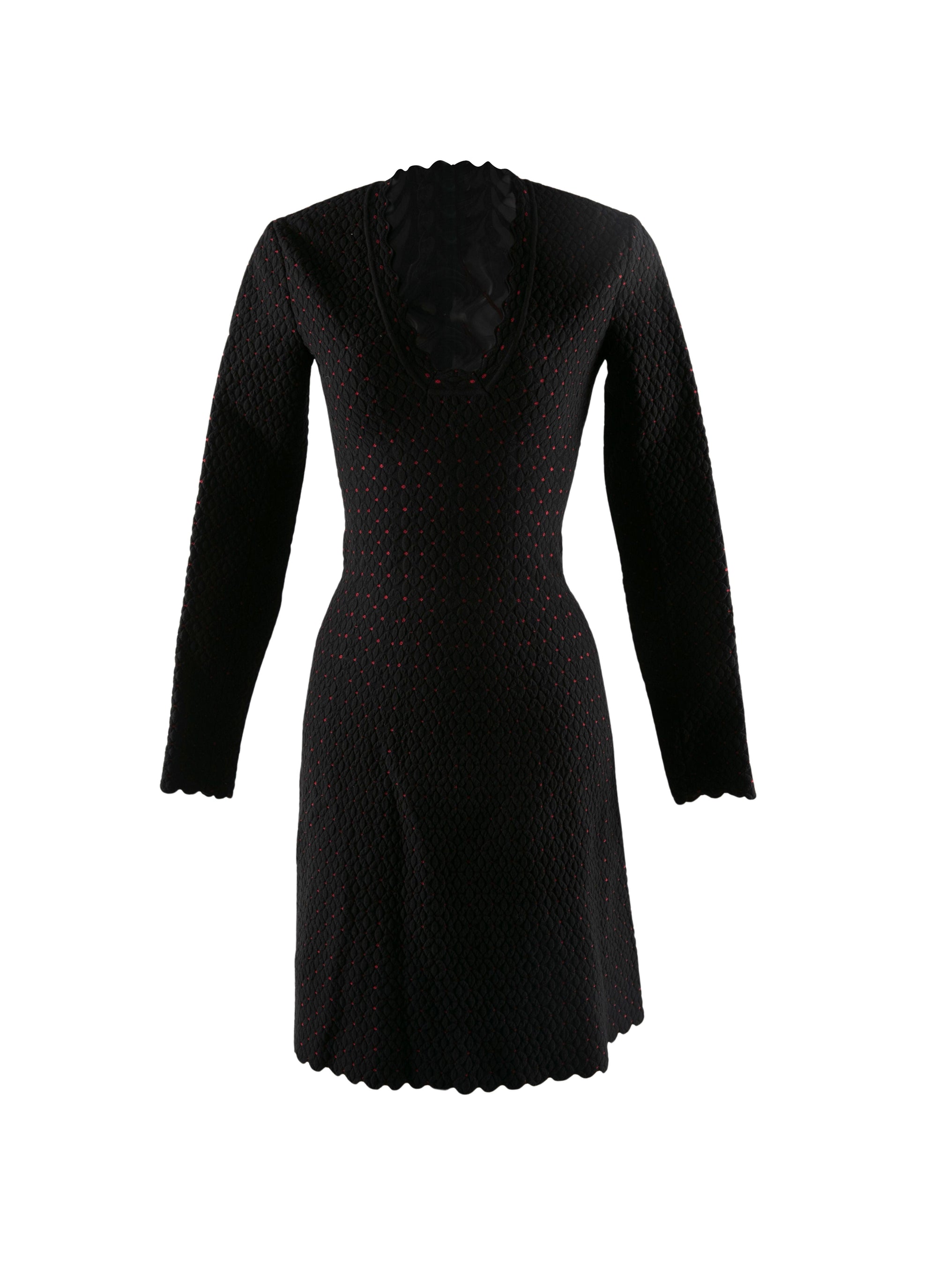 V-neck short dress in fine knit - Black & Ruby
