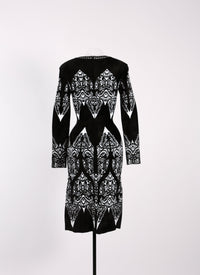 Tatoo knitted long sleeve dress - Black & Forest