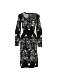 Tatoo knitted long sleeve dress - Black & Forest