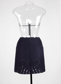 Short skirt with openwork detail in wool - Sapphire