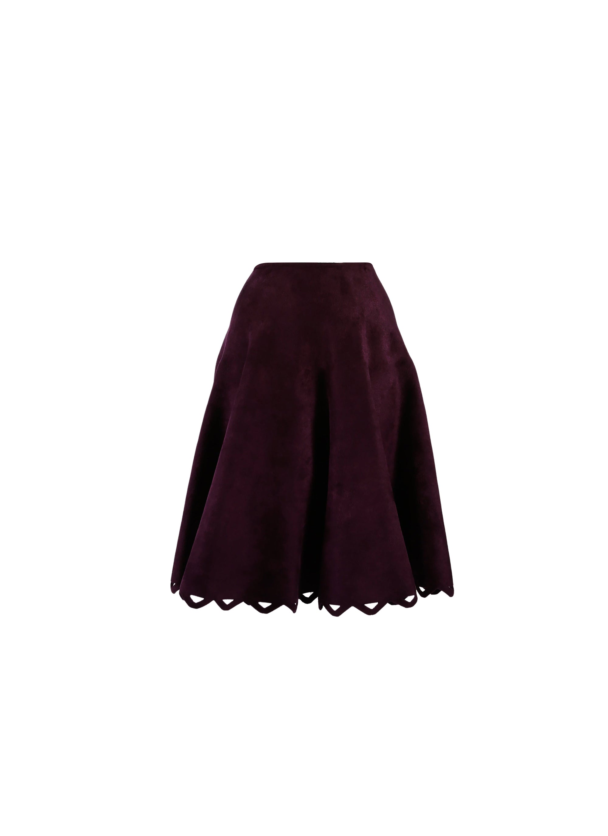 Mid-length skirt in velvet with open hem - Aubergine