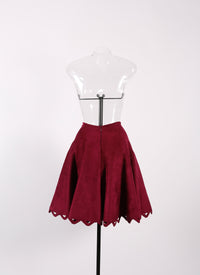 Jupe courte en velours bord ajouré - Rose Fuchsia