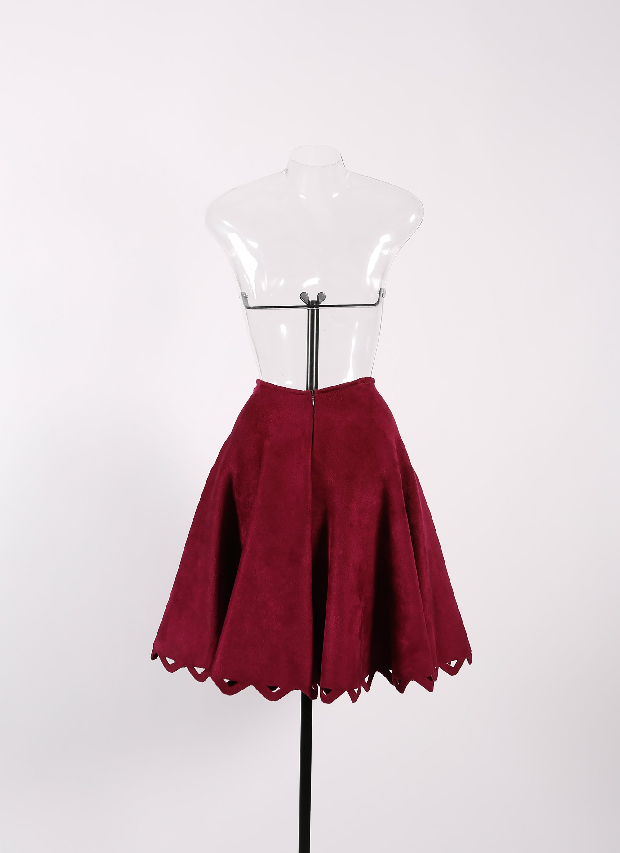 Jupe courte en velours bord ajouré - Rose Fuchsia