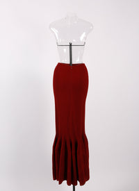 Fitted quilted wool skirt - Mahogany