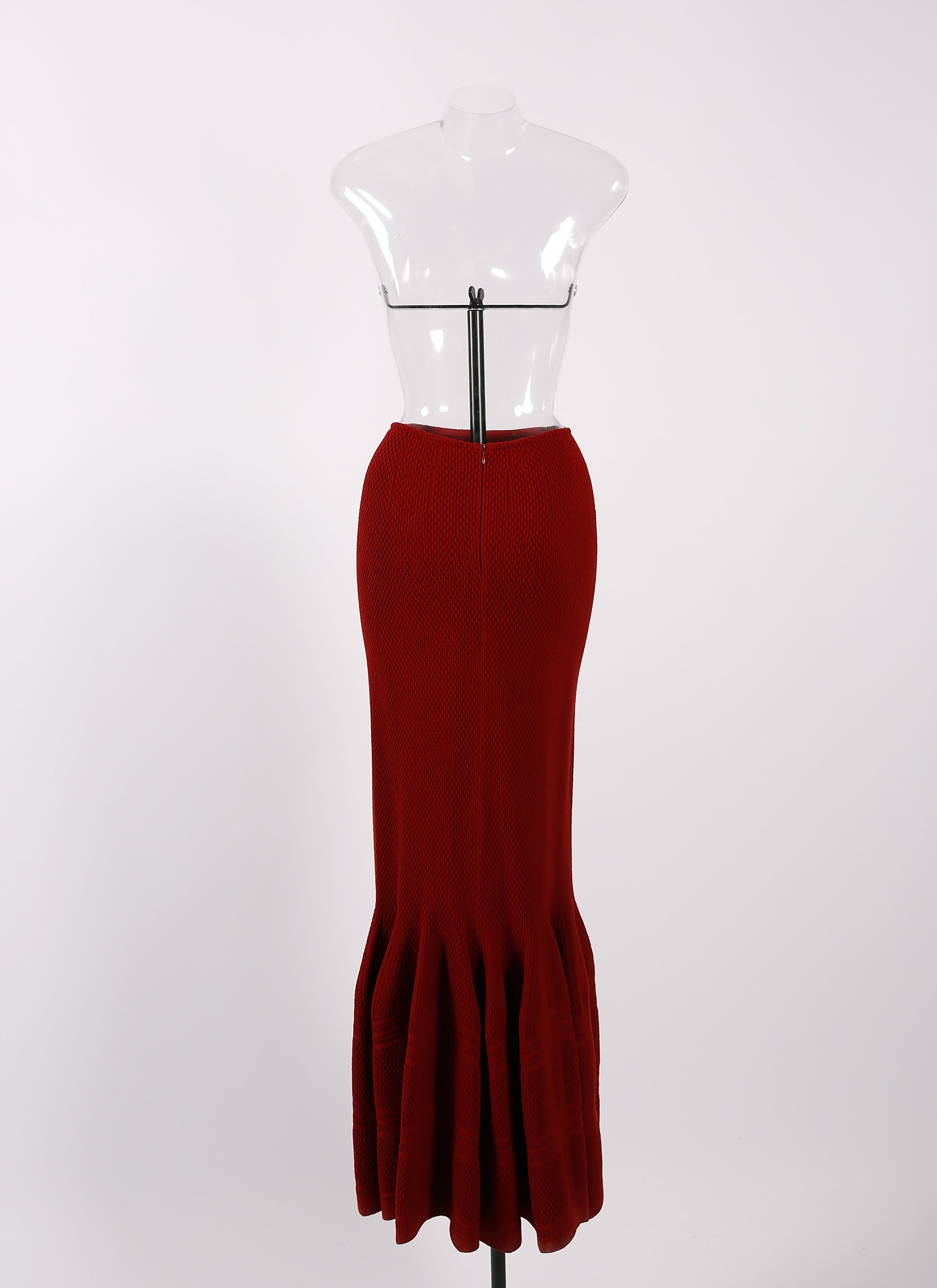 Fitted quilted wool skirt - Mahogany