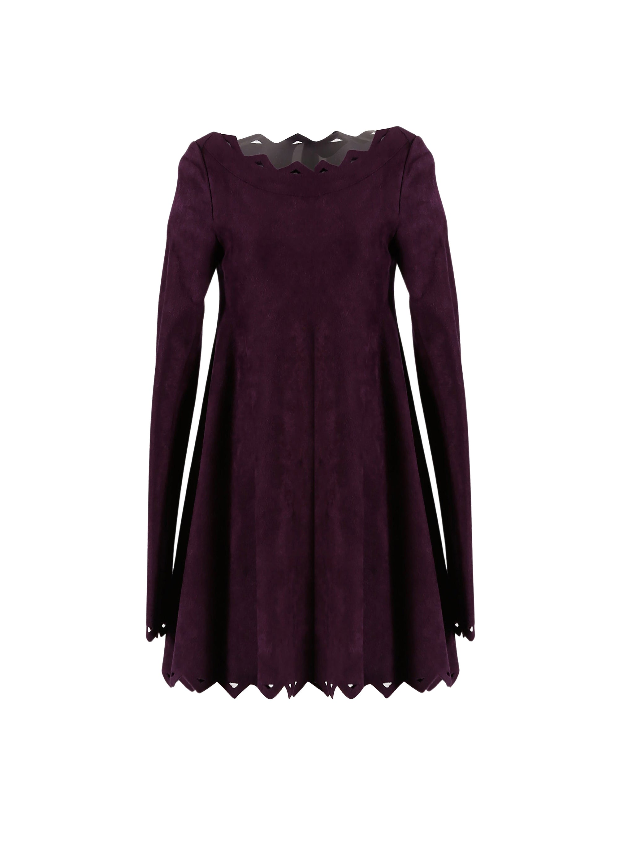Baby-doll dress with long Trigone sleeves - Aubergine