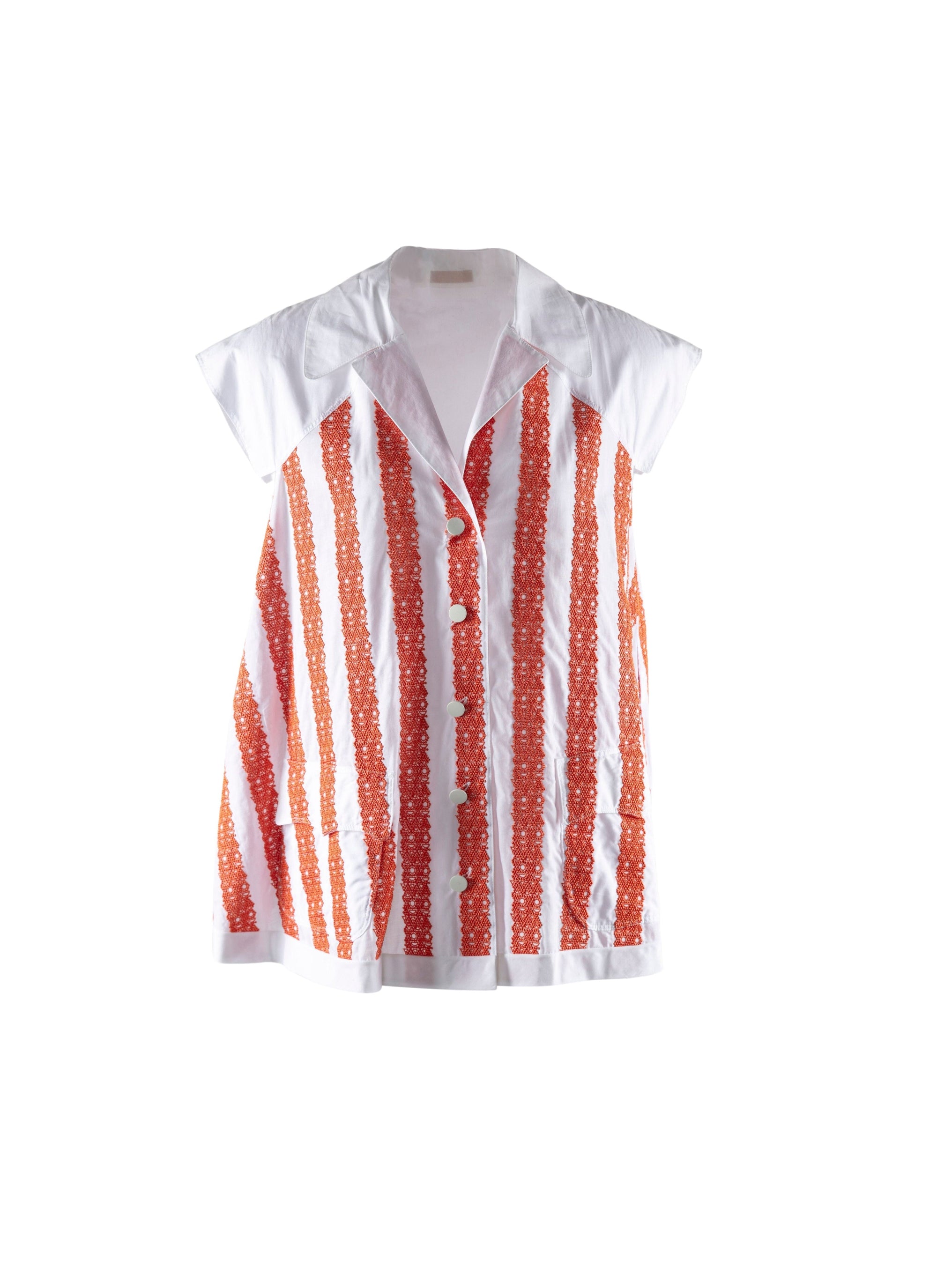 Art Deco short sleeve shirt - White & Orange