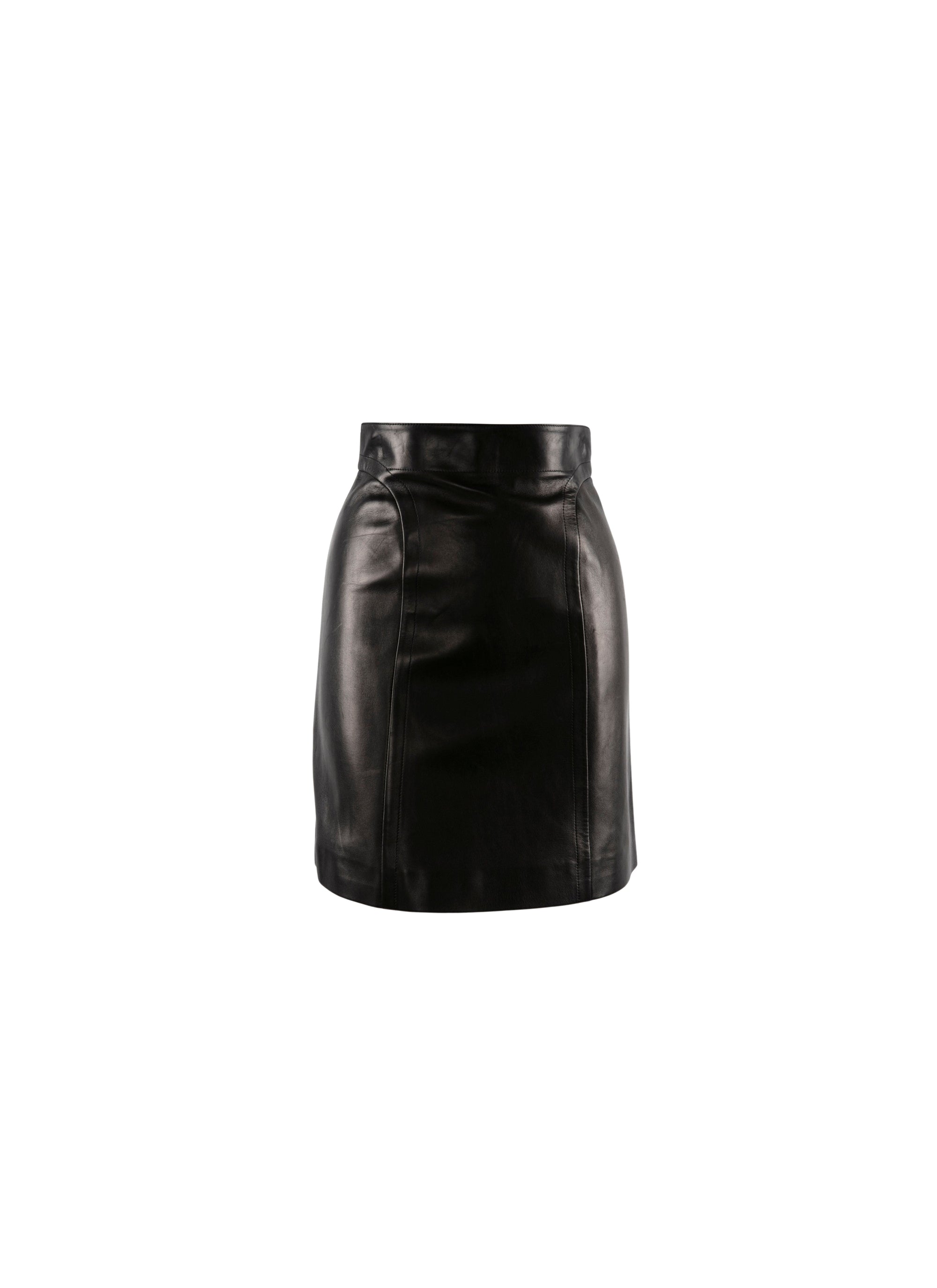 Short leather skirt with couture detail - Intense Black