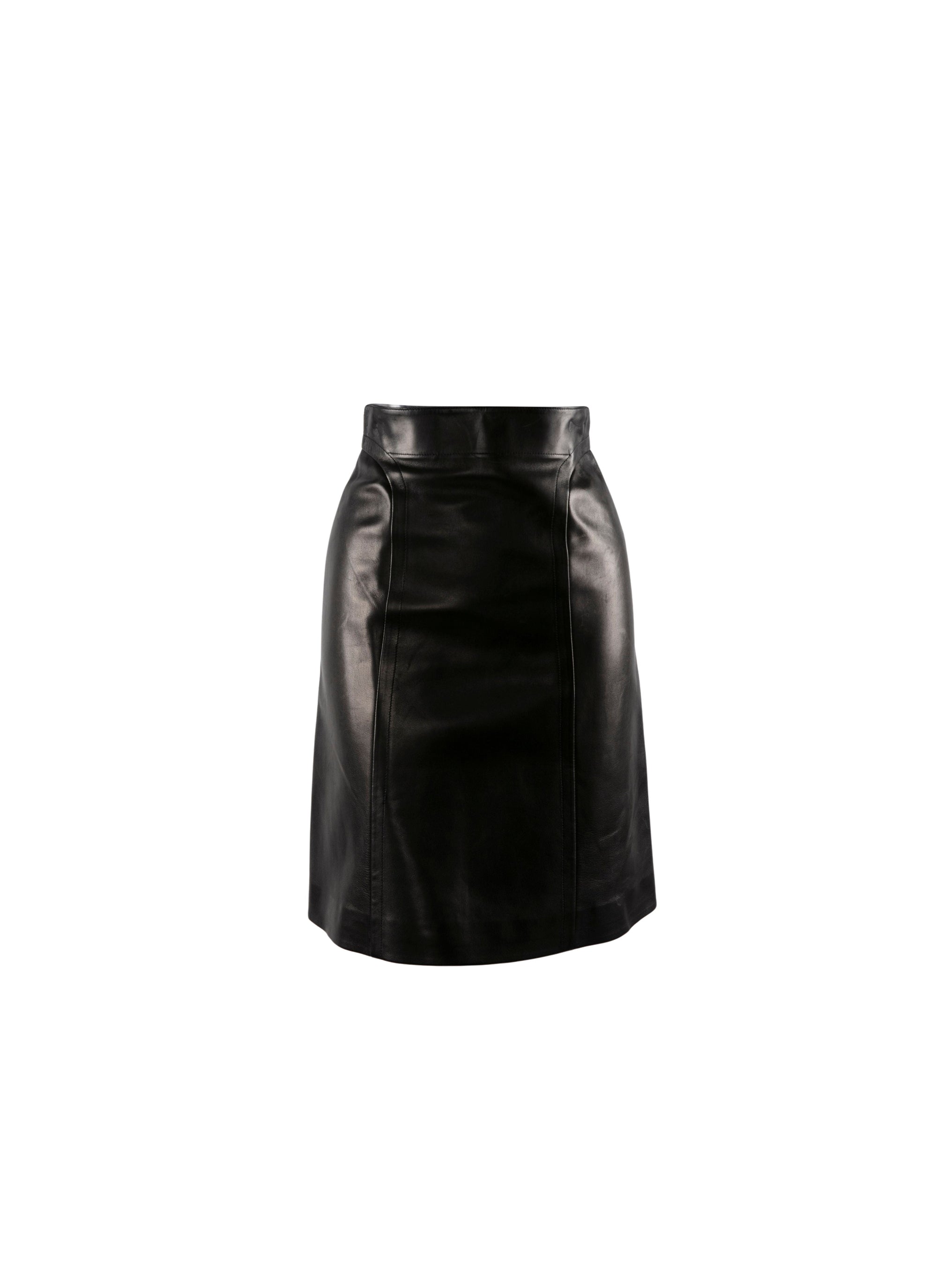Straight leather skirt with seam detail - Intense Black