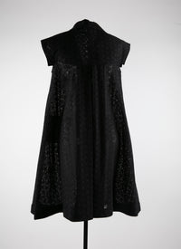 Robe chemise à manches courtes en dentelle - Noir