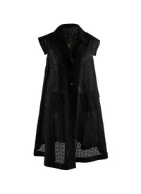 Robe chemise à manches courtes en dentelle - Noir