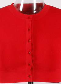 Cardigan court boutonné à manches longues en maille - Rouge