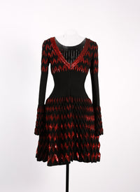 Belize long sleeve knitted dress - Black & Garnet