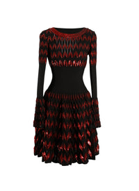 Belize long sleeve knitted dress - Black & Garnet