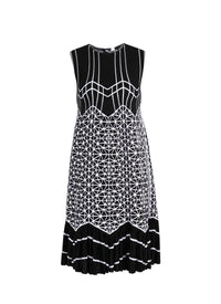 Body-hugging dress with wavy trim - Black & White