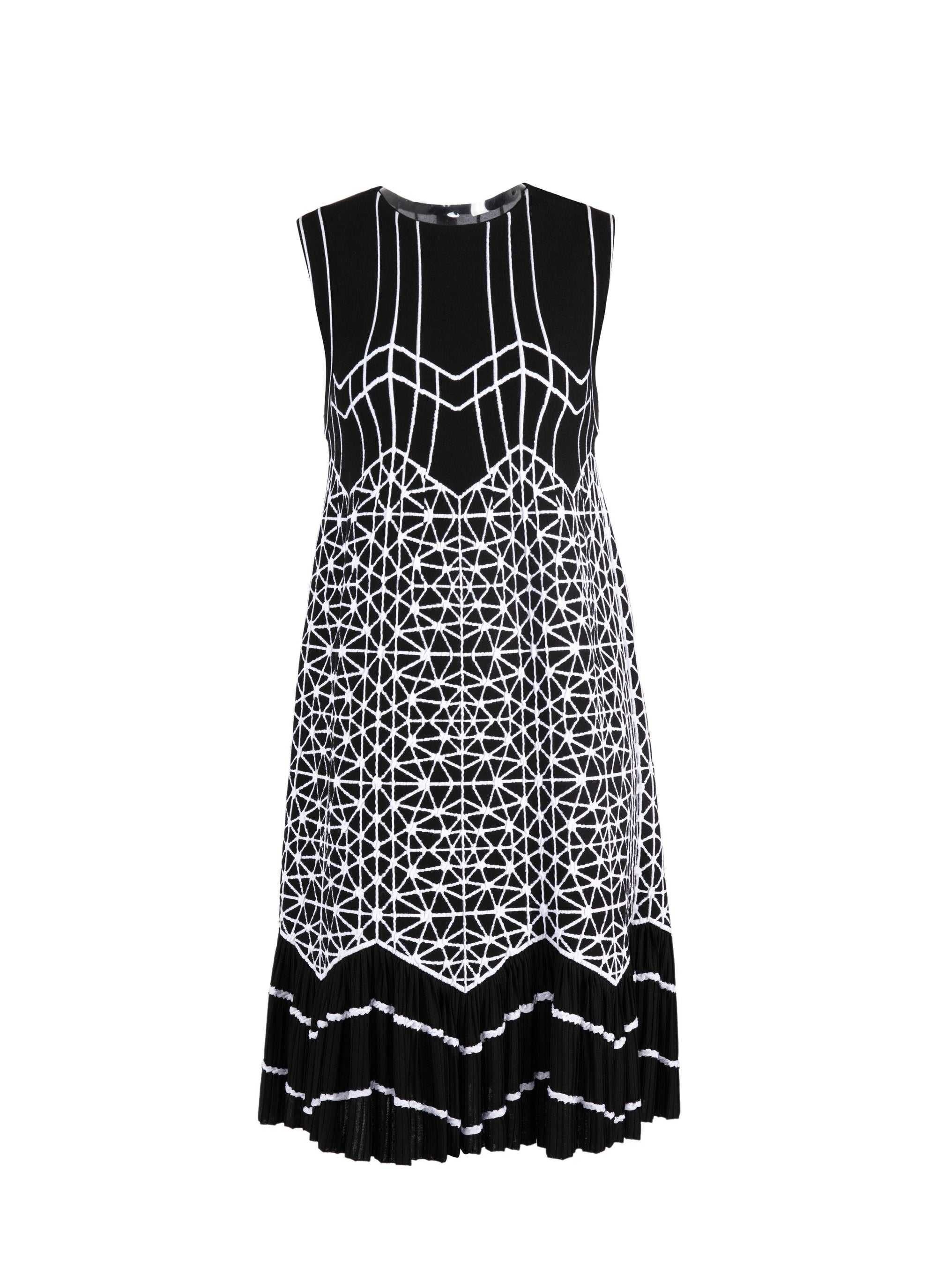 Body-hugging dress with wavy trim - Black & White