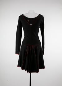 Pencil dress with tulle inserts and flared bottom - Black & Garnet