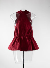 Chemise basque nouée sans manches à col plongeant - Pourpre