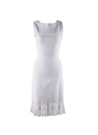 Sleeveless square-neck dress with lace hem - White