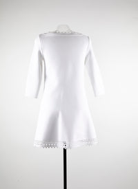 3/4-sleeve dress with scalloped collar and hem - White