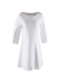 3/4-sleeve dress with scalloped collar and hem - White