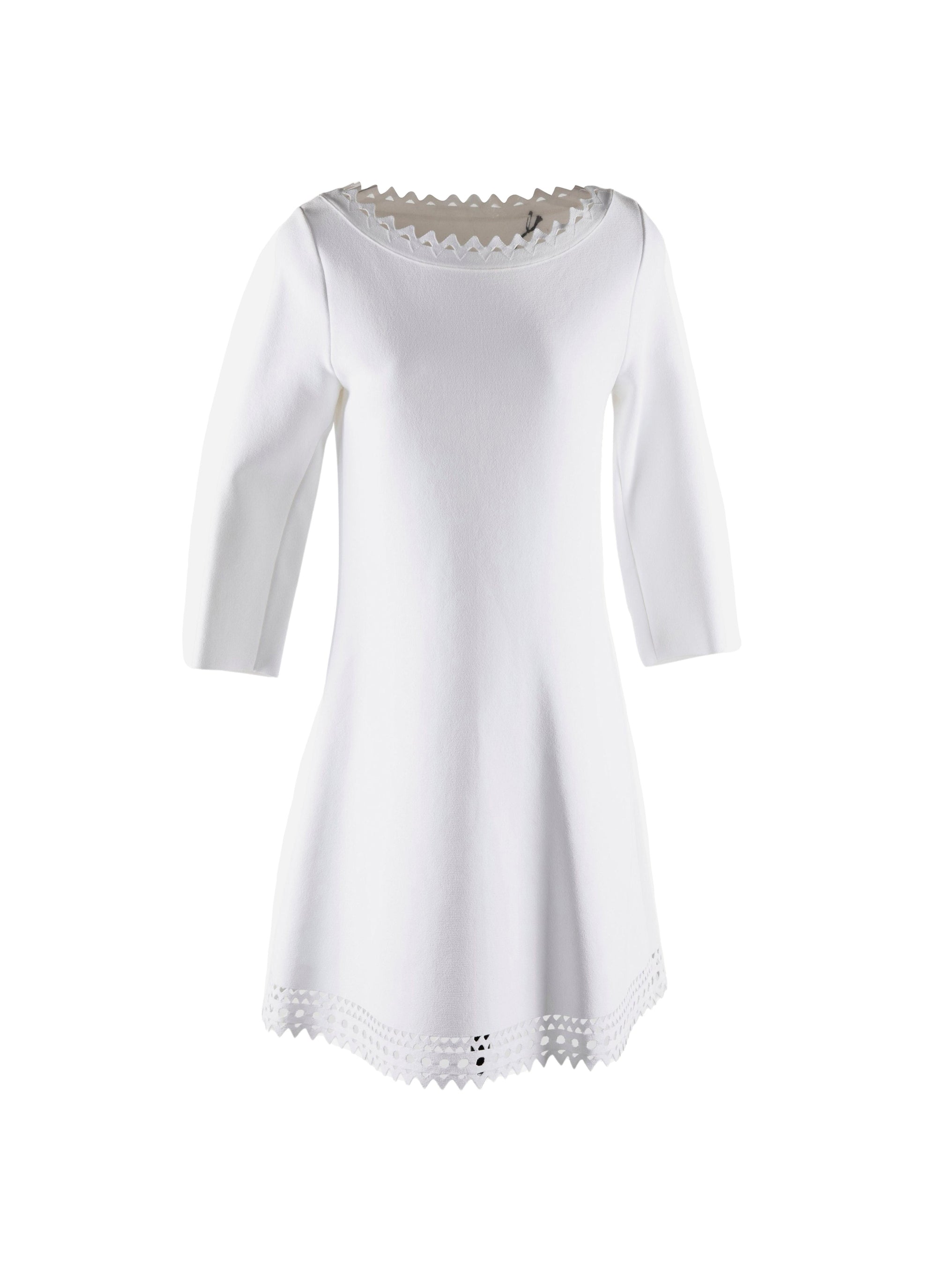3/4-sleeve dress with scalloped collar and hem - White