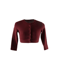 Cardigan court boutonné à manches longues en maille - Grenat