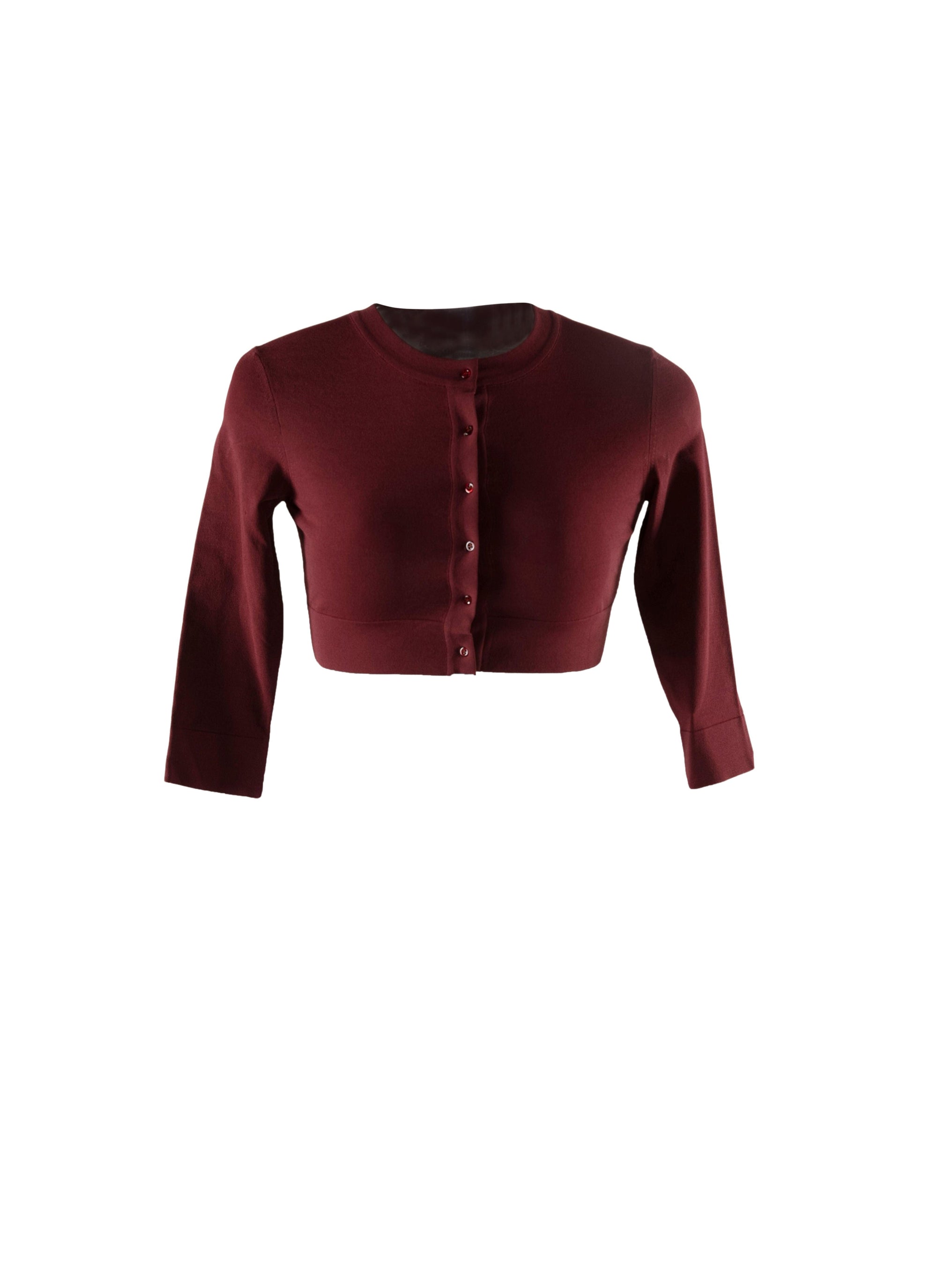 Cardigan court boutonné à manches longues en maille - Grenat