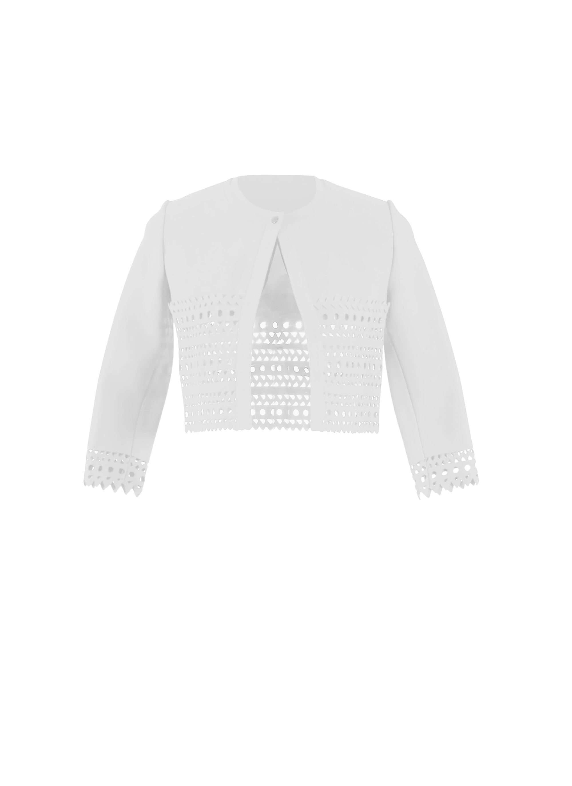 3/4-sleeve openwork knitted cardigan - White
