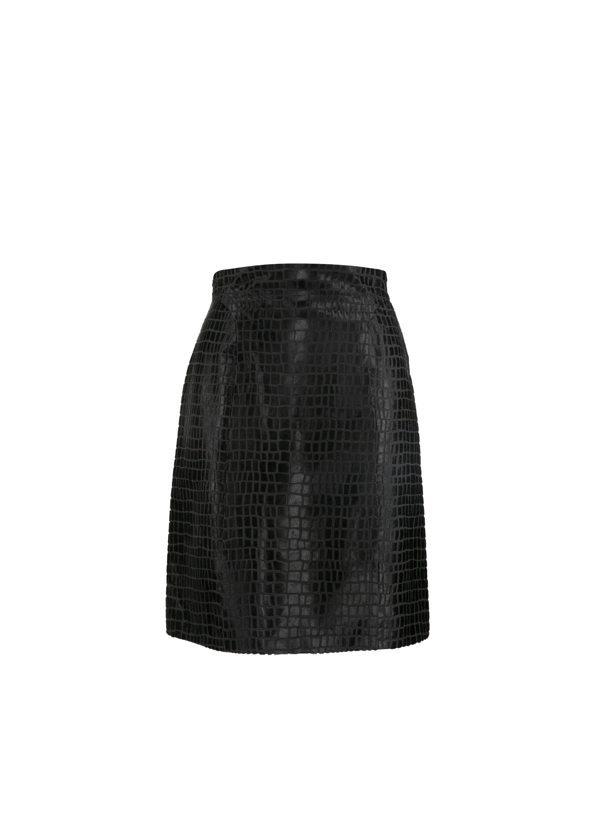 Short leather skirt with couture detail - Charcoal Black