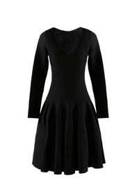 Long-sleeved wool skater dress - Black intense