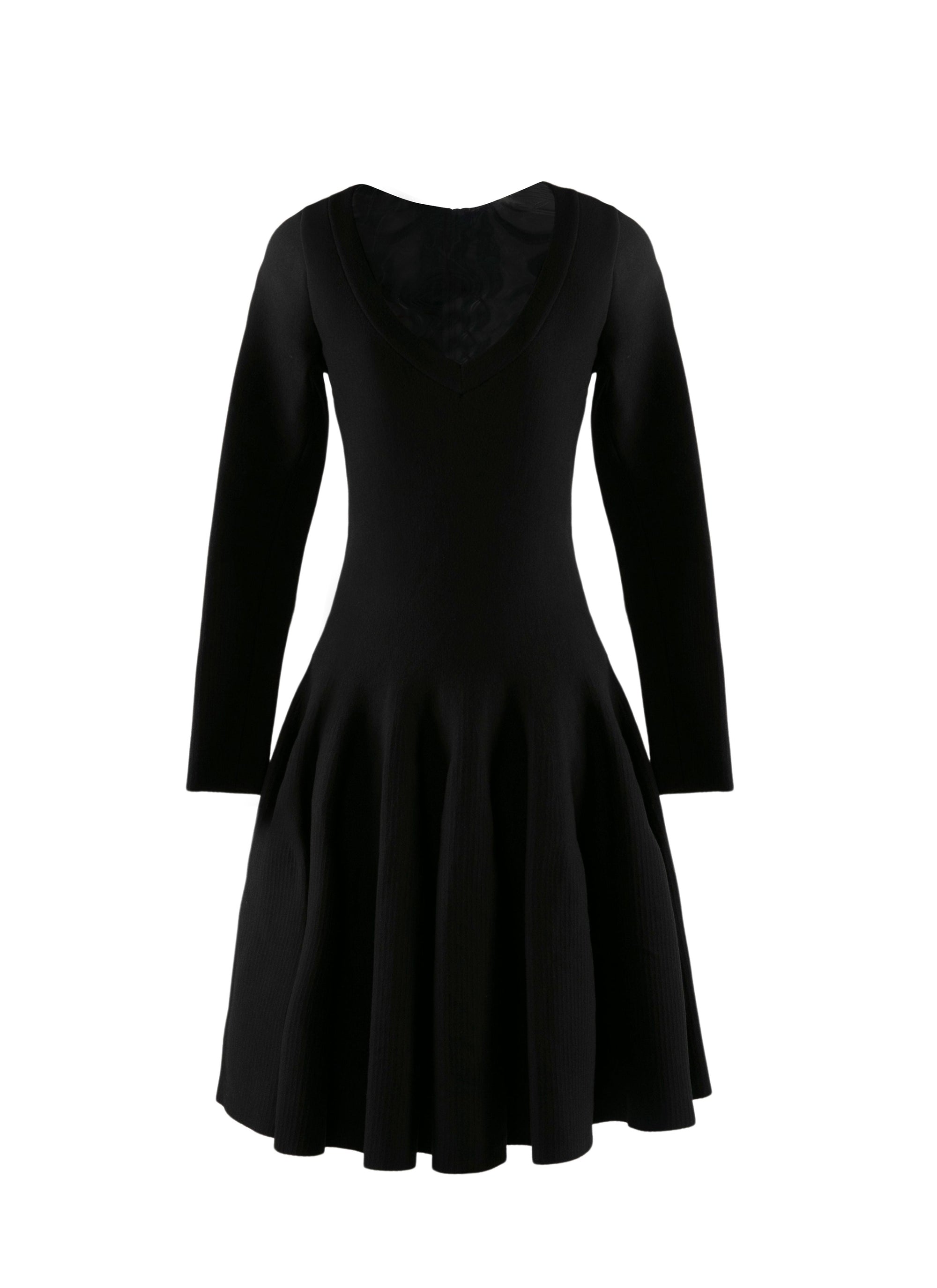 Long-sleeved wool skater dress - Black intense