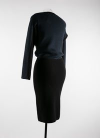 Long-sleeved knitted dress in wool - Black & Navy