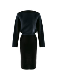 Long-sleeved knitted dress in wool - Black & Navy