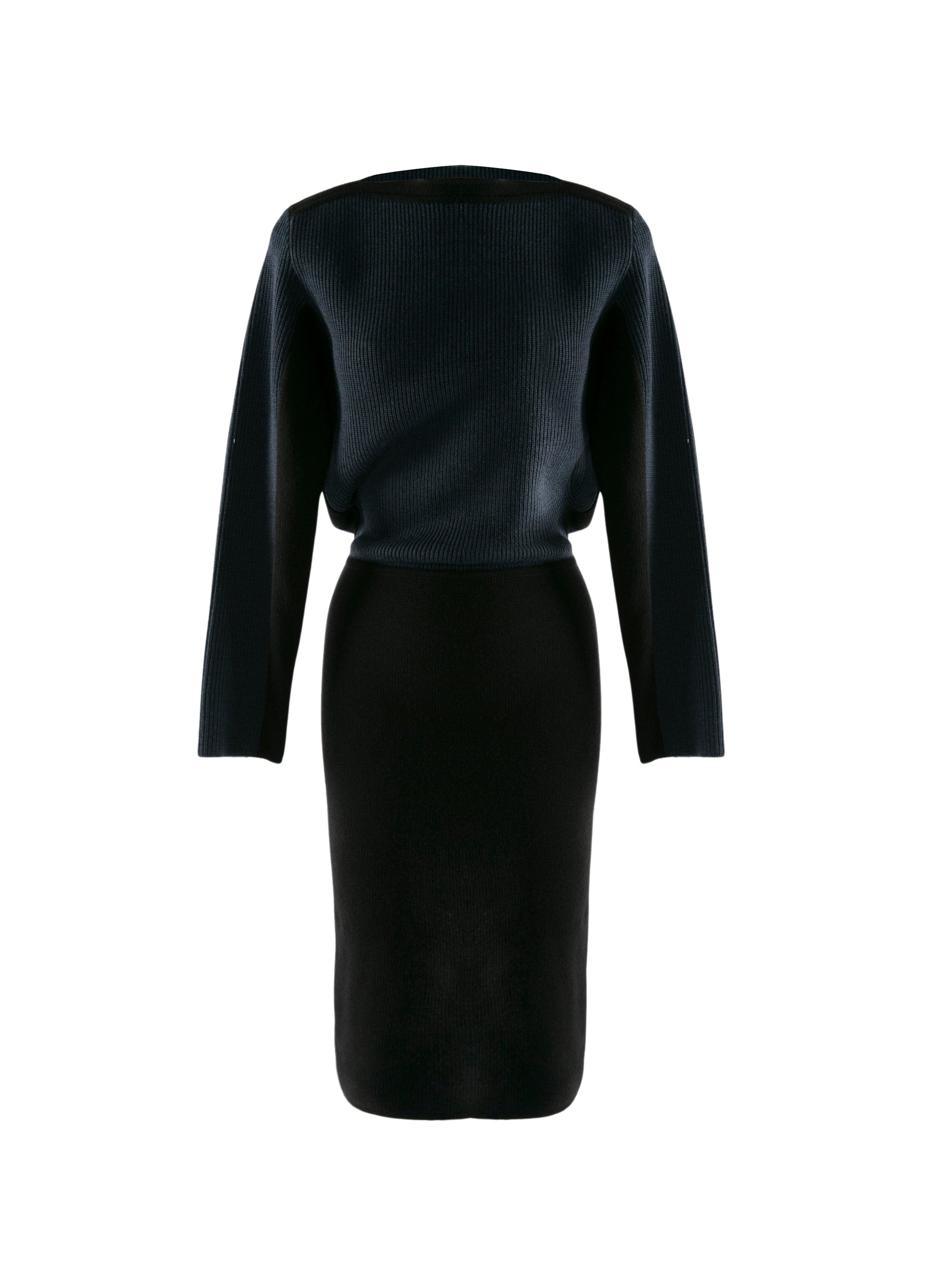 Long-sleeved knitted dress in wool - Black & Navy