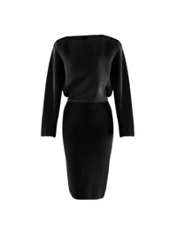 Long-sleeved wool dress - Ebony Black