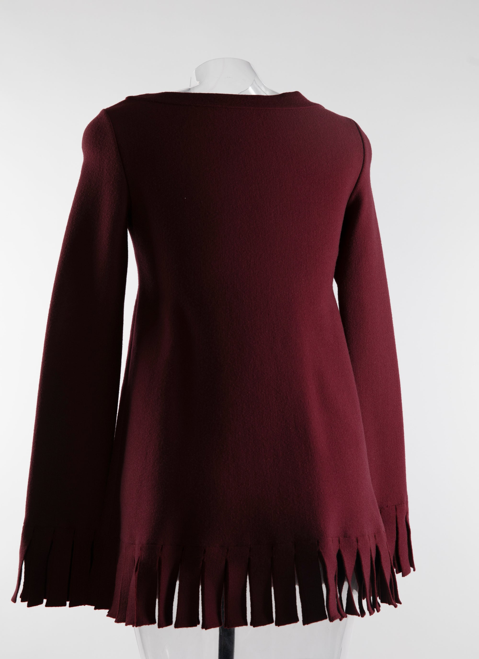 Long-sleeved wool fringed jumper - Cherry