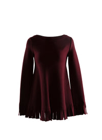 Long-sleeved wool fringed jumper - Cherry
