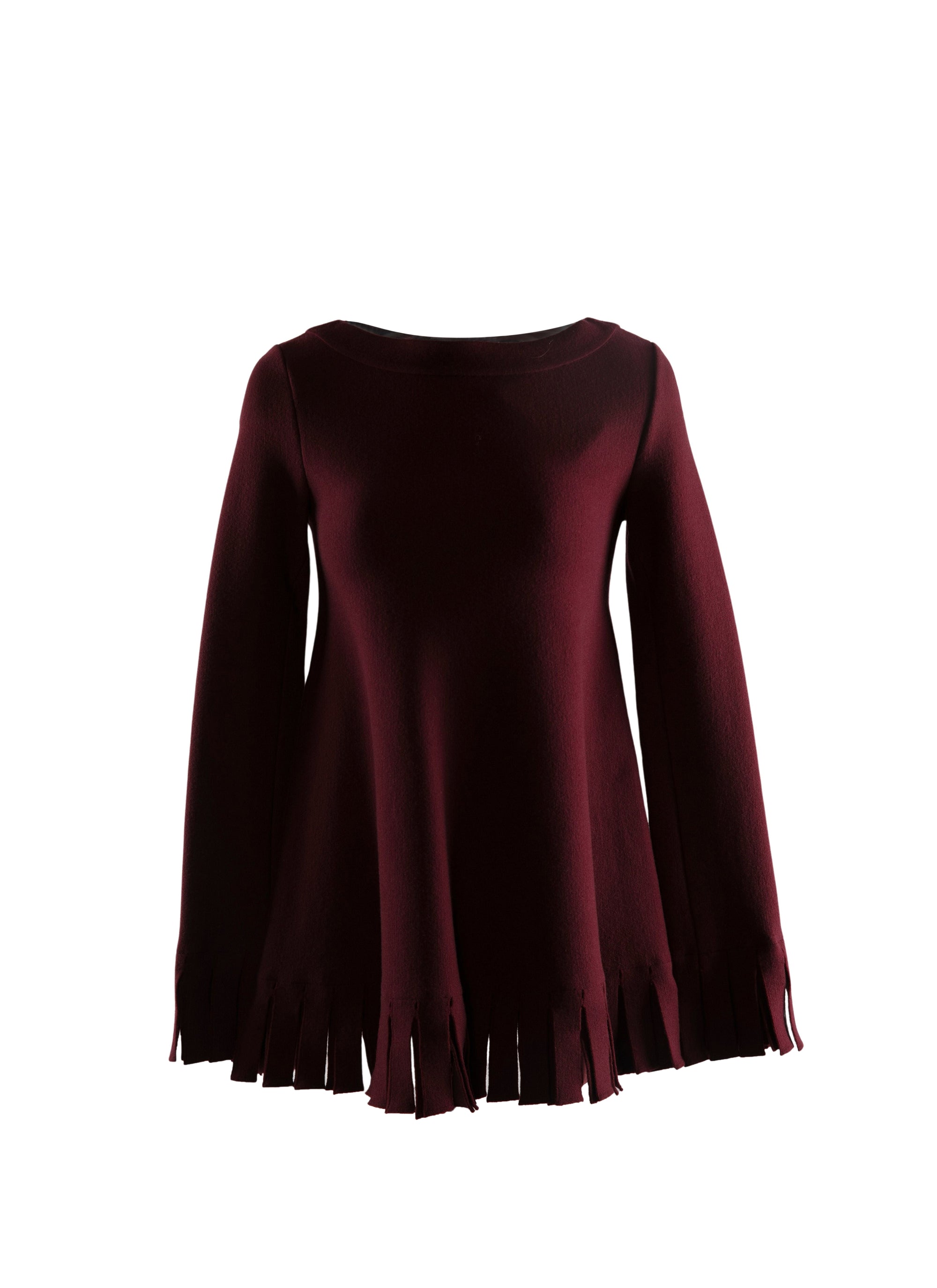 Long-sleeved wool fringed jumper - Cherry