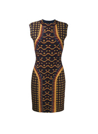 Mesh Swahili sleeveless dress - Navy & Gold