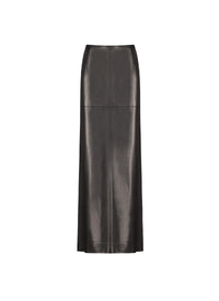 Long straight plunging skirt in leather - Black intense